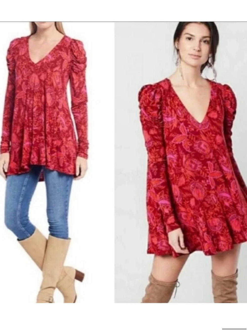 Free people hello lover tunic oversized long sleeve floral dress top boho